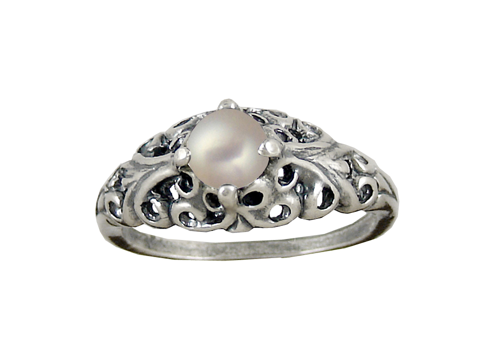 Sterling Silver Filigree Ring With Cultured Freshwater Pearl Size 10